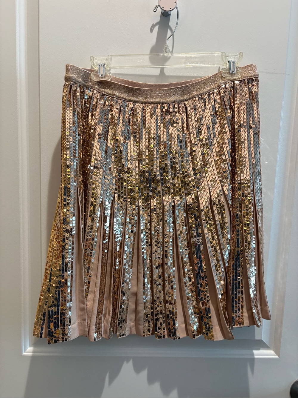 Anthropologie Rose Gold Sequin Fringe Circle Skirt